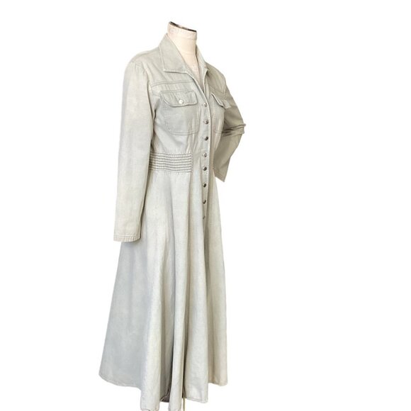 VTG Karen Alexander Cotton Button Down Shirt Dress Sz 10 Light Green Midi #76S - Picture 3 of 8